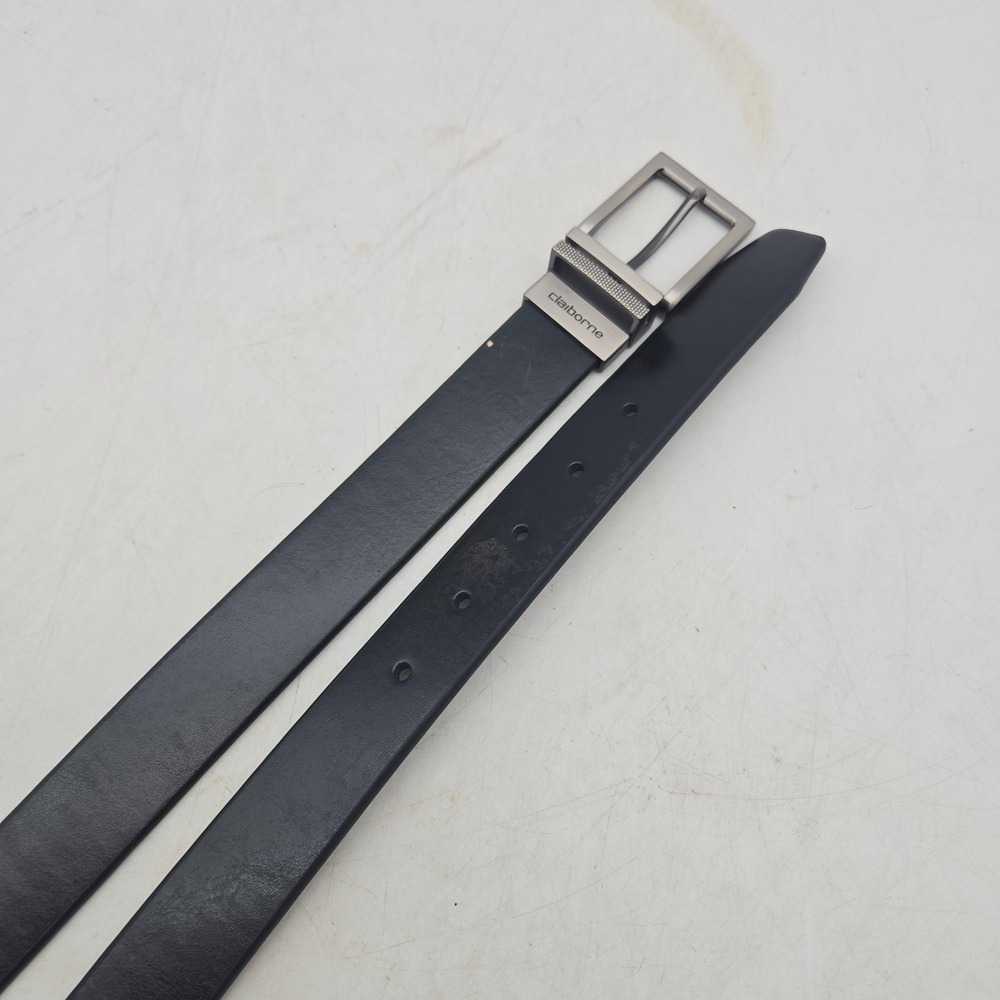 Liz Claiborne Belt Black Brown Reversible Syn Leather Mens 36 Gunmetal Buckle